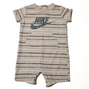 Nike Kids Striped Logo Romper Onesie Neutral Khaki Tan Activewear Baby Boys 3m